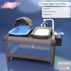 an image of a baby crib with items on it that include a hat and diaper