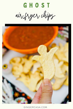 close up of a ghost air fryer chip Ghost Chips, Halloween Chips, Air Fryer Tortilla Chips, Halloween Food For Adults, Air Fryer Tortilla, Air Fryer Chips, Breakfast Pockets, Halloween Finger Foods, Healthy Halloween Food