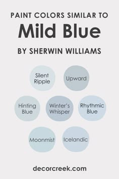 a poster with the words paint colors similar to mild blue by shewin williams