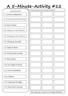 the five minute activity sheet for students to practice their writing skills