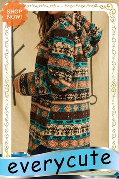 Vintage Ethnic Pattern Print Pocket Hooded Casual Coat for Women Long Sleeve Boho Print Outerwear For Fall, Casual Coats For Women, Coat For Women, Ethnic Patterns, Casual Coat, Customer Support, Print Patterns, Fast Delivery, For Women