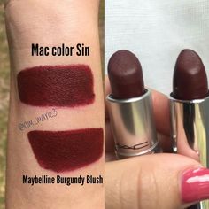 Mac Lipstick Sin, Mac Burgundy Lipstick, Maybelline Burgundy Blush, Mac Sin Lipstick, Mac Sin, Oxblood Lipstick, Lipstick Burgundy, Vampy Lipstick, Matte Make Up