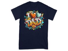 Celebrate your dad with this retro-style I Love Dad graphic T-shirt. This vintage design features vibrant heart graphics and bold lettering, perfect for showing your appreciation for your father. Whether for Father's Day, a birthday, or just to say "I love you," this shirt makes a thoughtful and stylish gift. Retro Cotton T-shirt For Father's Day, Retro Graphic Print T-shirt For Father's Day, Retro Letter Print Tops For Father's Day, Father's Day Multicolor T-shirt With Letter Print, Multicolor Letter Print T-shirt For Father's Day, Father's Day Multicolor Letter Print T-shirt, Multicolor Short Sleeve T-shirt For Father's Day, I Love Dad, Heart Graphics