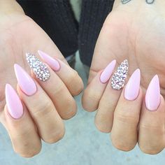 Instagram photo by Ana karpova • Nov 30, 2015 at 731pm UTC Pink stiletto nails, Rhinestone Pink Stiletto Nails, Pastel Pink Nails, Nails With Rhinestones, Pastel Nail, Pink Stilettos, Nails Stiletto, Stiletto Nails Designs, Pink Collection, Nails Pink