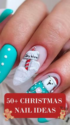 Xmas Nail Designs, December Nails, Winter Nails Acrylic