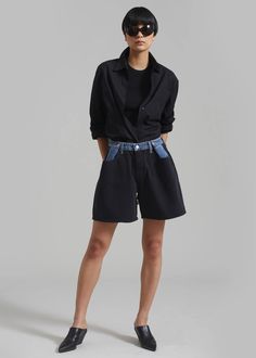 Hayla Contrast Denim Shorts - Black/Blue – The Frankie Shop The Frankie Shop, Frankie Shop, Back Patch, Shorts Black, Black Denim Shorts, Black Blue, Blue Black, Denim Shorts, High Rise