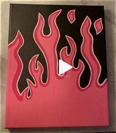 a pink and black painting with flames on it