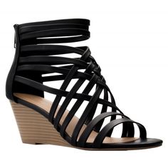 Women's Strappy Woven Wedge Sandals - Sexy Open Toe Heel - Comfort- Fasionable- Casual Style - Black - CL17YYT066U - Women's Shoes, Sandals, Platforms & Wedges  #PlatformsWedges #Women's #Shoes # #Sandals # #Platforms #& #Wedges Black Strappy Synthetic Wedge Sandals, Black Adjustable Wedge Sandals, Adjustable Black Synthetic Wedge Sandals, Black Adjustable Wedge Heels, Strappy Wedge Heels, Platform Wedges Shoes, Woven Sandals, Black Wedge, Black Wedge Sandals