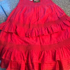 Size Medium, Pink . Can Be Worn As A Long Skirt Or A Sun Dress / Bathing Suit Coverup Casual Dress With Ruffled Voluminous Skirt, Casual Dress With Voluminous Tiered Skirt, Flowy Ruffled Mini Dress, Tiered Skirt Dress For Day Out, Casual Tiered Dress With Gathered Skirt, Summer Ruffle Dress With Voluminous Skirt, Summer Dresses With Ruffles And Voluminous Skirt, Spring Tiered Lined Skirt Dress, Spring Tiered Dress With Lined Skirt