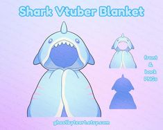 a blue and white shark shaped blanket with the words shark vuber blanket on it