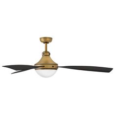 a ceiling fan with two blades and a light on the top, against a white background