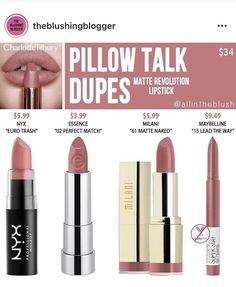 Matte Make Up, Pillow Talk Lipstick, Milani Makeup, Bond Girl, Lipstick Shade, Smink Inspiration, Lip Swatches, Blush On