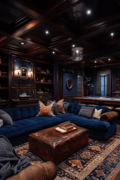 10 Moody Man Cave Ideas For The Ultimate Retreat | The Olive Branch Nest Visions Aesthetic, Room Tattoos, Moody Man Cave, Distressed Leather Couch, Male Decor, Bunker House, Moody Men, Modern Mexican Decor, Basement Lounge