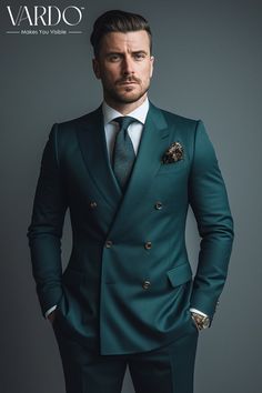 >>ORIGINAL ARTWORK AND CONTENT, PLEASE DO NOT COPY<< Men Suits, Suits For Man, Premium Teal Double-Breasted Suit for Men - Elegant Formal Wear for Special Occasions Formal Attire, Formal Fashion Slim Fit Suit, Formal piece Wedding Suit, Double Breasted, Formal Fashion Slim Fit Suit. Elevate your formalwear game with our Teal Double Breasted Suit for men, meticulously crafted to exude sophistication and style. This tailored masterpiece is perfect for those who appreciate the finer details in their attire. Indulge in the rich teal hue that not only adds a pop of color to your ensemble but also ensures you stand out at any event. The double-breasted design adds a touch of vintage charm, making this suit a versatile choice for weddings, galas, or any special occasion. Made from high-quality ma Robe Suit Men, Groom Men Suits Wedding Colors, Dark Teal Groom Suit, Walking Suits For Men, Dark Teal Wedding Suit, Mens Gala Attire, Dark Teal Suits For Men Wedding, Teal Suits For Men, Teal Suits For Men Wedding