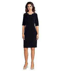 Tahari ASL Notched Square Neck Stretch Crepe Sheath Dress Elegant Stretch Daywear Dresses, Stretch Knee-length Dress With Buttons, Calvin Klein Sheath Mini Dress For Work, Non-stretch Fall Sheath Dress, Spring Office Sheath V-neck Dress, Nordstrom Fitted Knee-length Dress, Fitted Sheath V-neck Workwear Dress, Wear To Work Dress, Neck Stretches