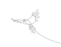 a single line drawing of a bird flying through the air with its wings spread out