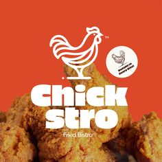 the logo for chicken stro fried biscuits on an orange and red background