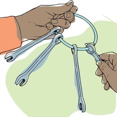 two hands holding scissors in the shape of a circle with one hand on another's side