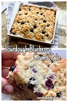 blueberry crumb cake is cut in half