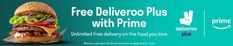 an advertisement for a free deli - vero plus with prime, featuring a large hamburger