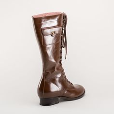 Onward to adventure in the stunning reproduction Bessie Vintage Aviator Boots! These beautiful all-leather boots are carefully recreated from two pairs of original 1930s women's sporting boots right down to the nifty side pocket. We've named these vintage reproduction boots after Bessie Coleman, the first Black and Indigenous American woman to hold a pilot's license. Bessie traveled to France in 1920, learning to fly a Nieuport 564 biplane, and earning her aviation license from the Fédération Aé Aviator Boots, Aviator Costume, Bessie Coleman, American Duchess, Land Girls, Indigenous Americans, Calf Muscles, Boots Brown, Leather Collar