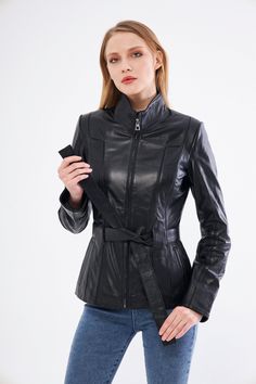 BLACK Genuine Leather Jacket , Our products are 100% genuine leather; It is produced in master hands with quality materials and delicate hand workmanship. Elegant Leather Biker Jacket For Winter, Leather Biker Jacket For Business, Elegant Black Leather Outerwear, Elegant Black Leather Biker Jacket, Elegant Black Biker Jacket For Fall, Lamb Leather Jacket, Black Leather Biker Jacket, Womens Jackets, Genuine Leather Jackets