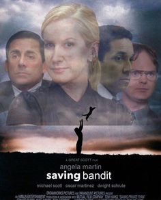 the movie saving bandit is shown with two men and a woman in front of them