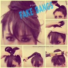 23 Five-Minute Hairstyles For Busy Mornings Tutorial Chignon, Five Minute Hairstyles, Fake Bangs, 5 Minute Hairstyles, Bangs Tutorial, Easy Bun Hairstyles, Hair Bun Tutorial, Bun Tutorial