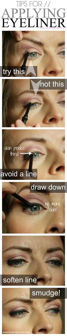 Tips for perfect pencil eyeliner via @Amelia Rosales Sánchez Rosales Sánchez Rosales Sánchez Rosales Sánchez masdin Basics Black Eyeliner Looks, Make Up Tutorials, Smink Inspiration, How To Apply Eyeliner, Easy Makeup