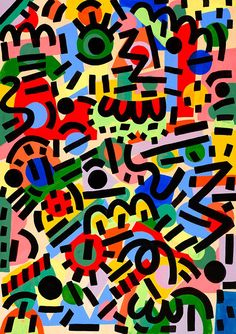 an abstract painting with many letters and numbers