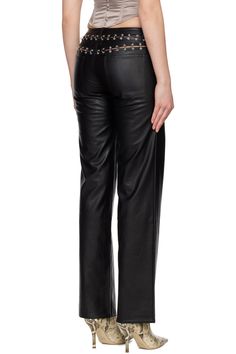 Black Marco Faux-Leather Pants by Miaou on Sale Formal High-waisted Leather Pants, Luxury Leather High-waisted Pants, Chic Bottoms With Pockets And Standard Cut Leg, Formal Faux Leather Trousers, Elegant High-waisted Leather Pants, Sleek Faux Leather Formal Bottoms, Sleek Faux Leather Pants With Belt Loops, Elegant Leather Bottoms With Belt Loops, Wide Leg Leather Pants With Belt Loops For Fall