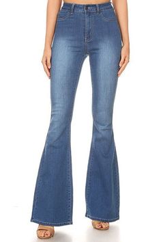 High waist stretch bell bottom jeans-Jeans-JC & JQ-Medium Dark-GP3317-S-RK Collections Boutique Bell Bottom Jeans Outfit Fall, Valentines Looks, Bottom Jeans Outfit, 70s Barbie, Bell Bottom Jeans Outfit, 2018 Shoes, Movie Outfit, Brown Fedora, Boho Looks