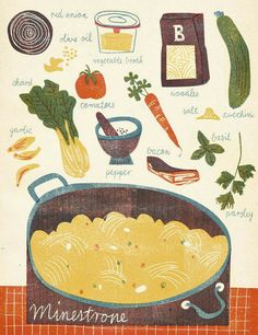 this is an image of a poster with many things in it that include vegetables and pasta