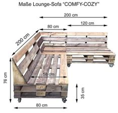 a wooden bench and table are shown with measurements for each seat, including the height