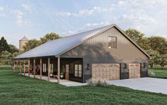 an artist's rendering of a barn style home in the middle of a field