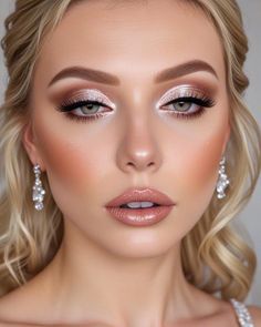 Glam Silver and Nude Bridal Look, Bridal Makeup Looks for Every Hair Colour, bridal makeup, wedding makeup, soft glam bridal makeup Bridal Makeup Blonde Hair, Wedding Makeup Soft Glam, Wedding Makeup Soft, Soft Glam Bridal Makeup, Soft Glam Bridal, Glam Bridal Makeup, Makeup Soft Glam, Hairstyles For Seniors, Silver Eyeshadow