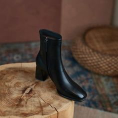 Vanessas Round Toe Autumn Winter Ankle Boots Cow Leather Zipper - Brown,8 Heel Chelsea Boots, Nude Boots, Heeled Chelsea Boots, Zippers Fashion, Winter Ankle Boots, Thick Heel, Womens Mid Calf Boots, Black Boots Women, Women Oxford Shoes