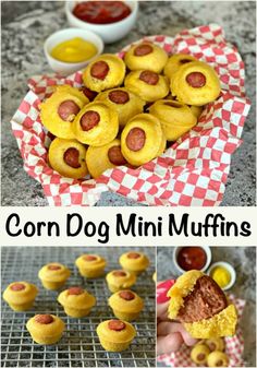 corn dog mini muffins with ketchup and mustard