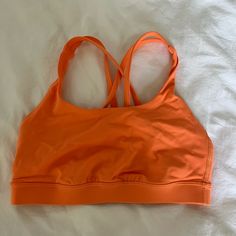 Lululemon Energy Bra In Orange Soda. Size 4. Never Worn Fitness Fashion Active Wear, Orange Lululemon, Colorful Sports Bras, Dance Christmas, Lululemon Energy Bra, Orange Soda, Dance Clothes, Gym Fits