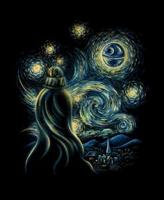 a painting of a woman looking at the stars