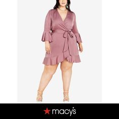 in stock Estelle Dress, Chic Plus Size, Professional Photo Shoot, Orchid Color, Dress Dusty, City Chic, Trendy Plus Size, Wrap Style, Bell Sleeves