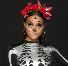 Sugar Skull Halloween Makeup, Skull Halloween Makeup, Basic Midi Dress, Sugar Skull Halloween, Clever Halloween Costumes