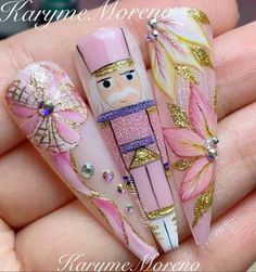 Nutcracker Ballet Nails, Pink Nutcracker Nails, Nutcracker Nail Art, Candy Came Nails Design, Cute Christmas Nails, Happy Nails, Sassy Nails, Simple Nail Art Designs, Winter Nail Designs