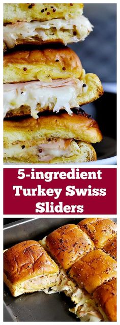 there are four different types of sandwiches on the plate and one is turkey swiss sliders