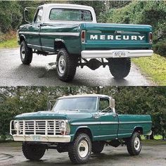 two pictures of the same pickup truck