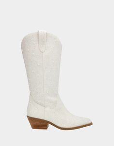 DALAS IVORY Pearl Cowboy Boot | Women’s Western Boots – Betsey Johnson White Boots For Western-themed Fall Events, White Western Boots For Western-themed Events, White Round Toe Boots For Country Events, White Boots For Western-themed Summer Events, White Summer Boots For Rodeo, White Boots For Summer Western-themed Events, White Summer Rodeo Boots, White Boots For Summer Rodeo, White Western Boots For Country Events