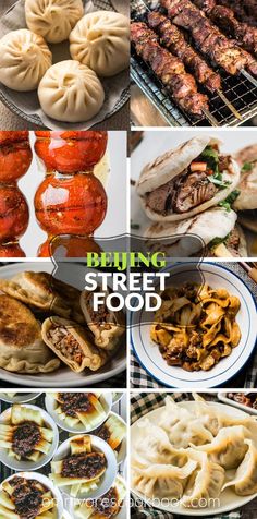 many different types of food are shown in this collage with the words, bunting street food