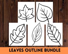 four leaves outlines with the text leaves outline bundle