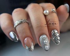 Silver Nail Designs, Edge Nails, Silver Nail, Trendy Nail Art Designs, Winter Nail Designs, Winter Nail