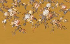 an image of a floral wallpaper pattern on a yellow background that looks like it has been painted